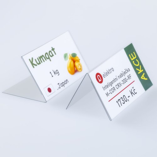 Stand made of transparent plastic for inserting a label with a price tag - type PVC-S3.